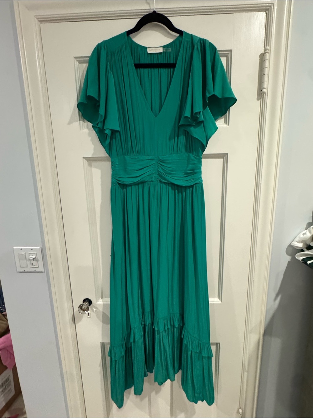 Ramy Brook Emerald Green Flutter-Sleeve Maxi Dress
